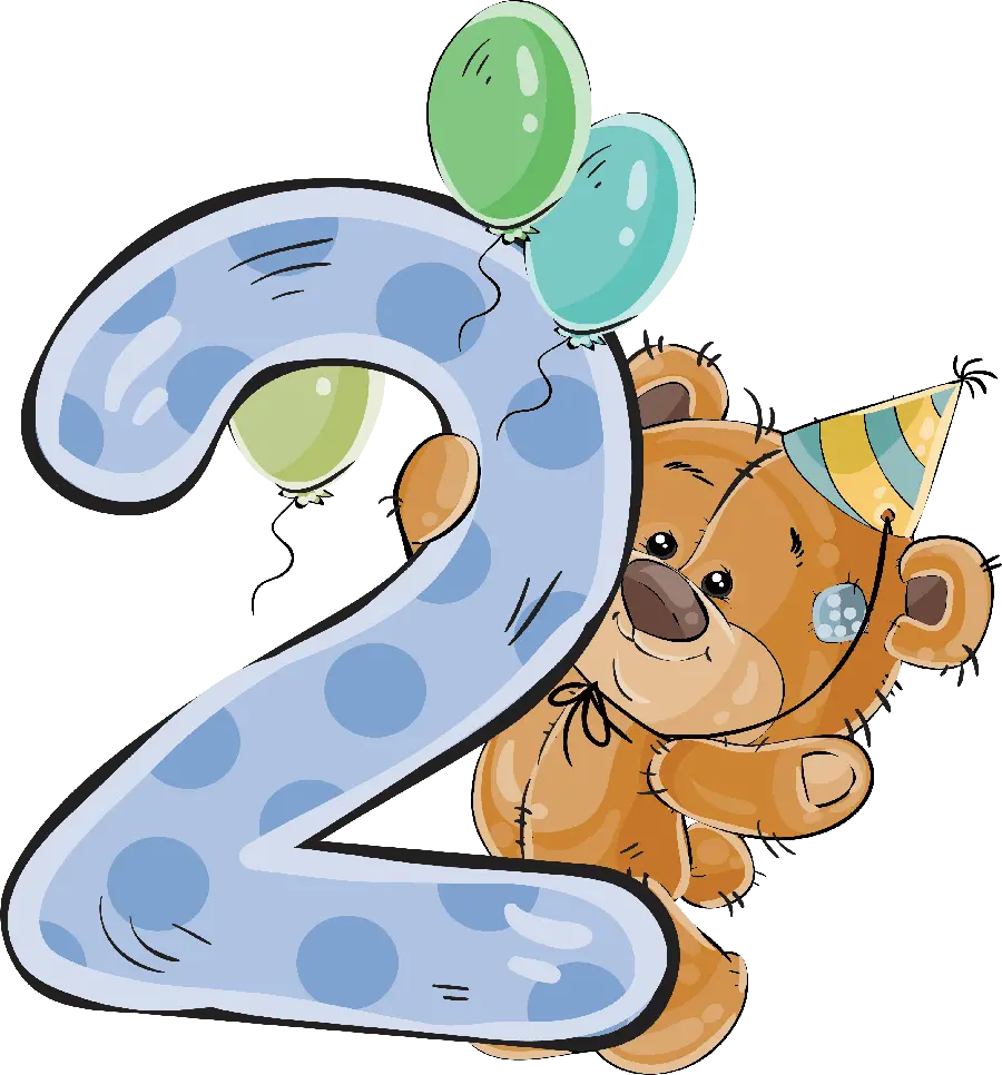 تصویر زمینه خرس با تم تبریک تولد 2 سالگی  به صورت فایل پردانلود PNG
