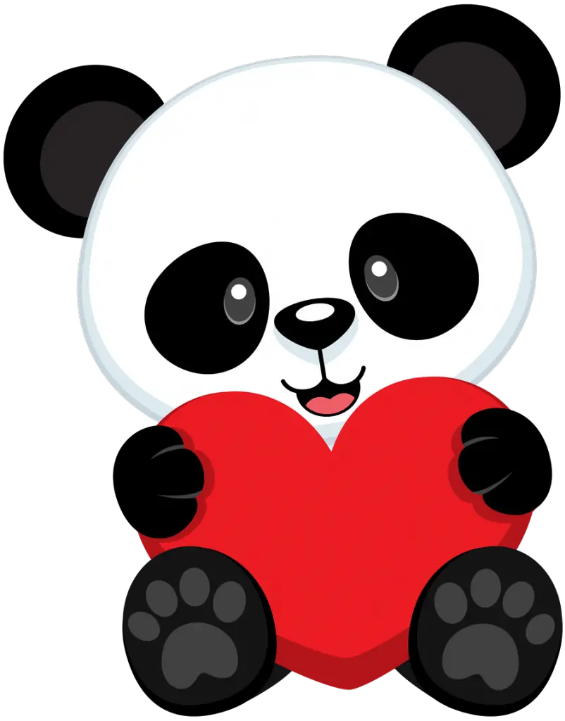 تصویر زمینه جذاب نقاشی خرس پاندا با قلب قرمز برای ولنتاین PNG