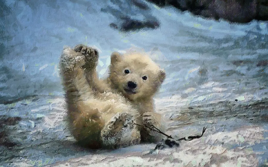 تصویر نقاشی بی نظیر از بچه خرس قطبی بازیگوش