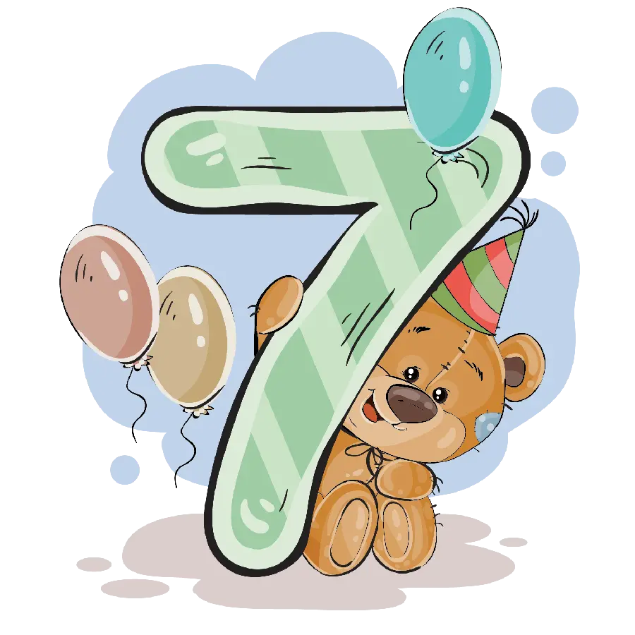 تصویر استوک با فرمت PNG با طرح خرس برای تبریک تولد 7 سالگی
