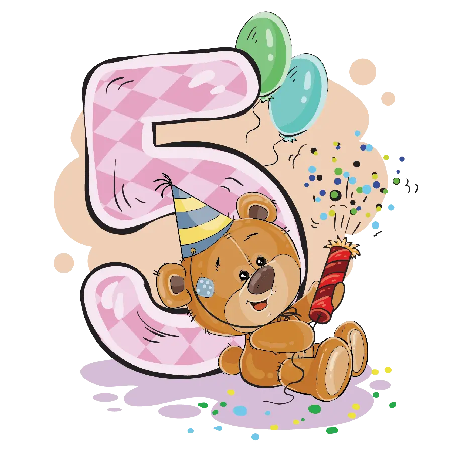 دانلود تصویر زمینه با طرح خرس با تم تولد 5 سالگی و فرمت PNG