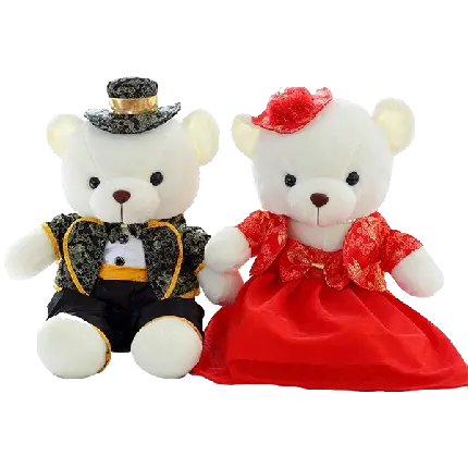 تصویر بامزه زوج خرس های عروسکی PNG برای طراحی کلیپ های عروسی