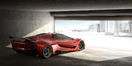 تصویر زمینه کامپیوتر از خودرو قرمز Ferrari در پارکینگ شخصی