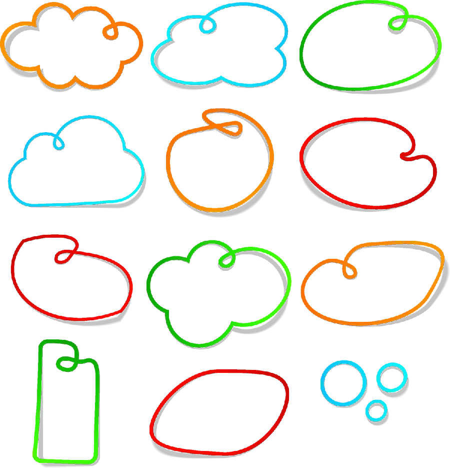 نقاشی ابر های فکر کارتونی و حباب های نقل قول کارتونی با فرمت PNG