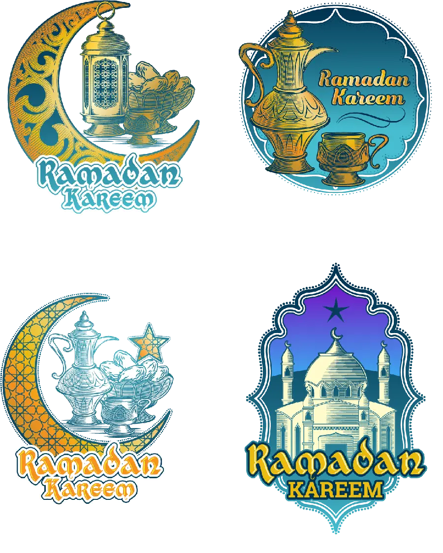 چهار نقاشی ramadan kareem در یک نمای png