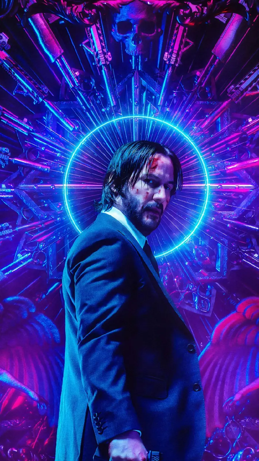 پوستر فیلم John Wick 4 با زمینه آبی و بنفش درخشان 