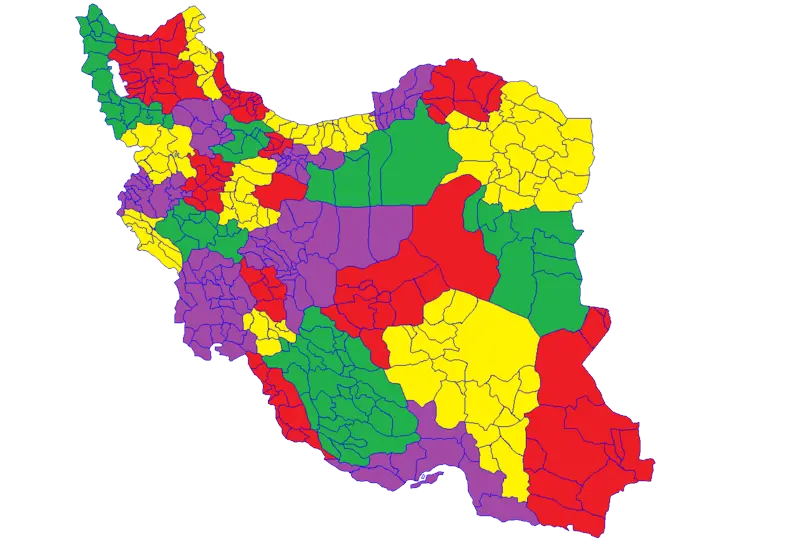 دانلود رایگان نقشه رنگی ایران با جداسازی استان و شهر