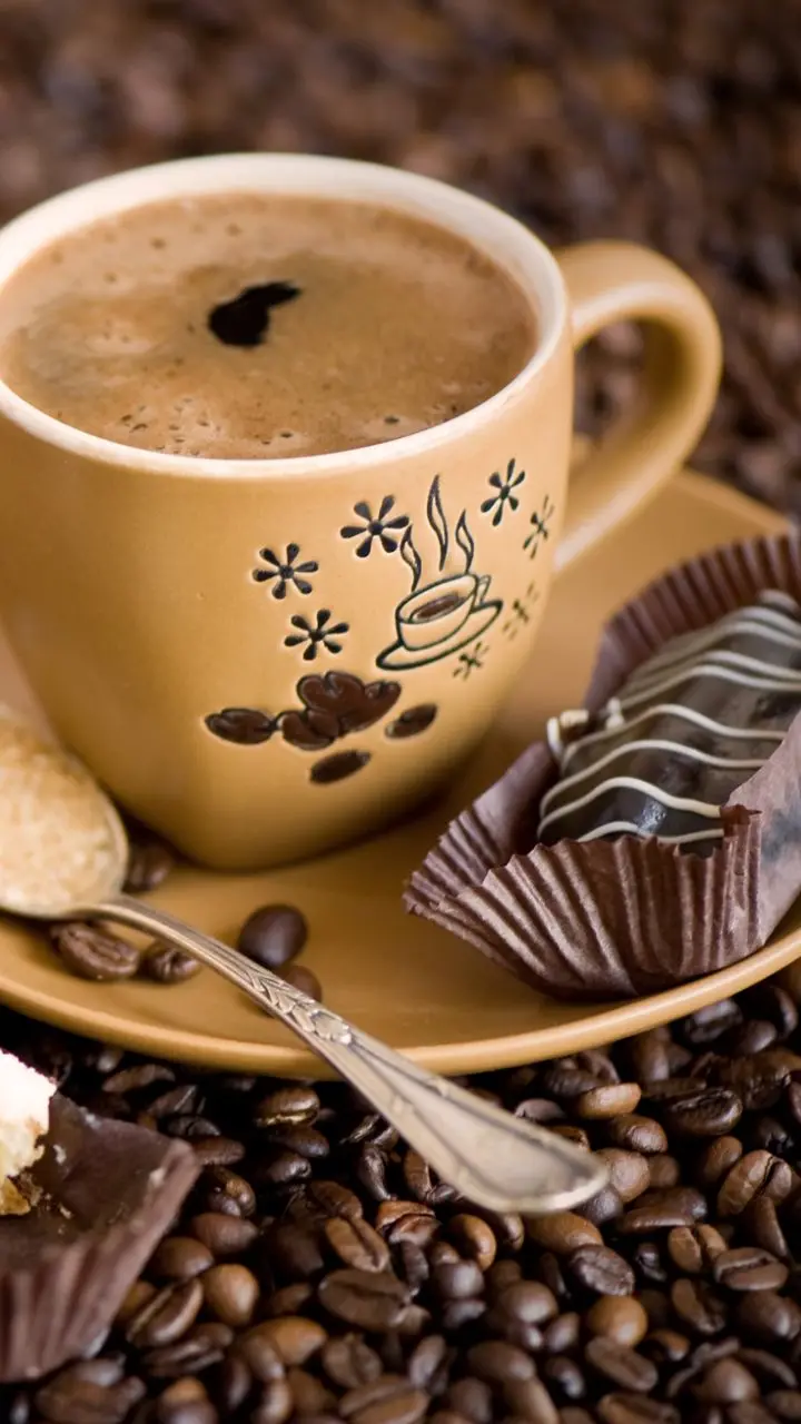 Beautiful photo of coffee cup and chocolate cake