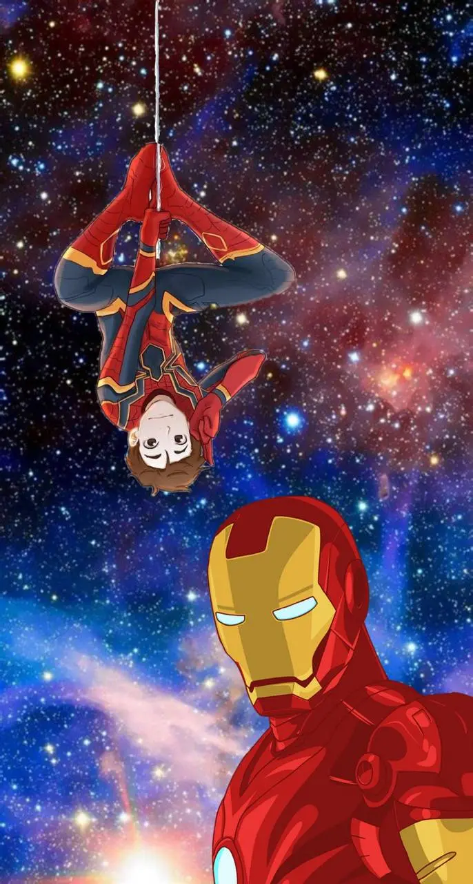 عکس انیمیشن بامزه ی مرد عنکبوتی پشت iron man 