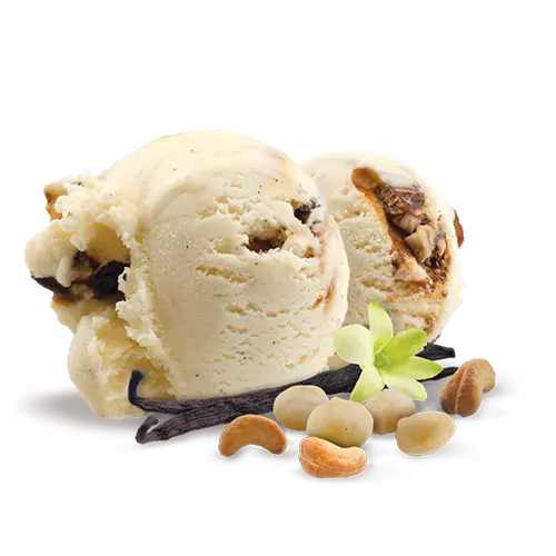 عکس پی ان جی دو اسکوپ بستنی تزئین شده با مغز بادام زمینی 