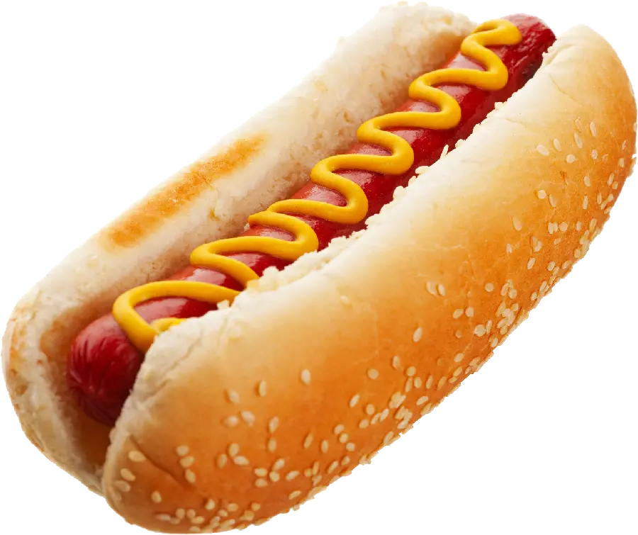 png هات داگ Hot dog ساده با نان نرم کنجدی و سس خردل