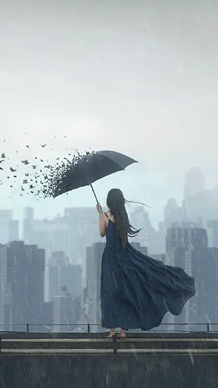 زیباترین عکس پروفایل دخترانه دختر سیاه پوش با چتر مشکی 