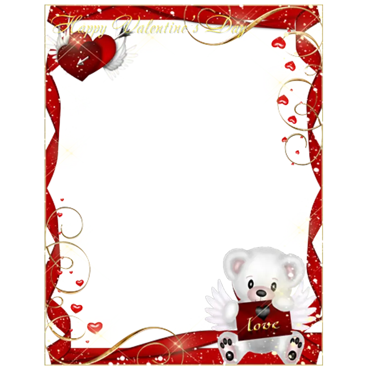 PNG عکس کادر قلبی ولنتاین درخشان با خرس سفید happy Valentine's day