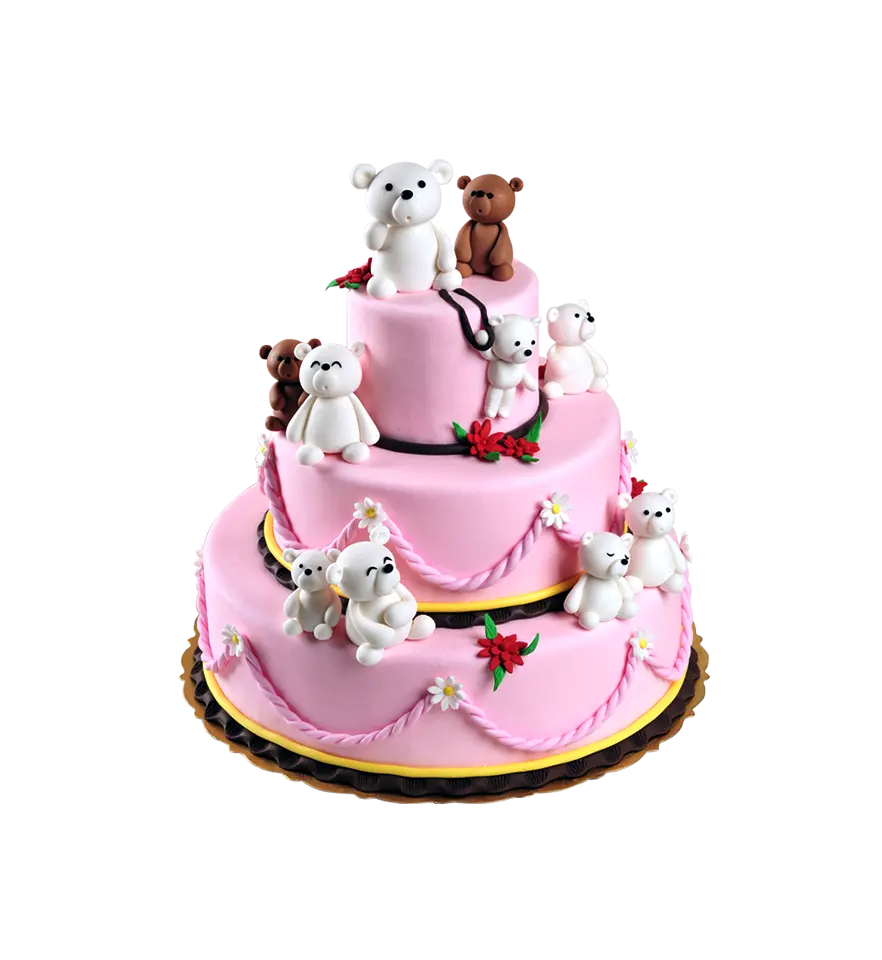 عکس خاص کیک تولد سه طبقه برای تولد خرس عروسکی با فرمت png 