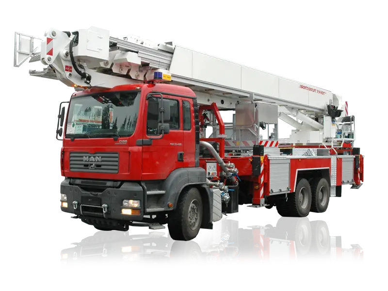 فایل PNG ماشین آتش نشانی مجهز به جرثقیل و سیستم آب پاشی 