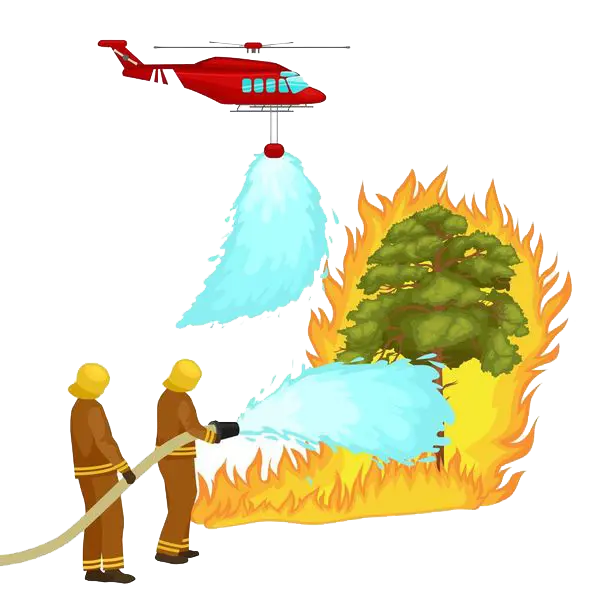 تصویر کارتونی آتش نشان ها در حال خاموش کردن آتش با فرمت PNG