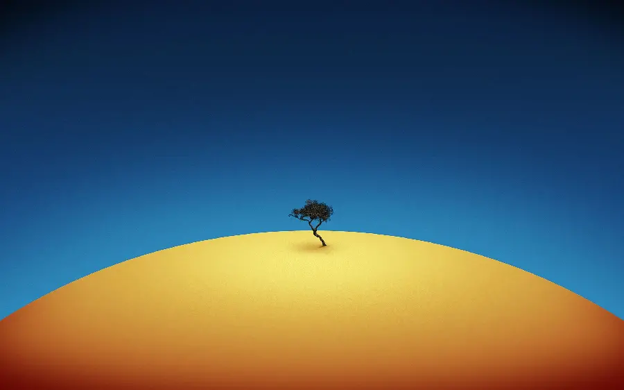 عکس مینیمال درخت تنها روی تپه ای خشک و هلالی شکل با کیفیت بالا