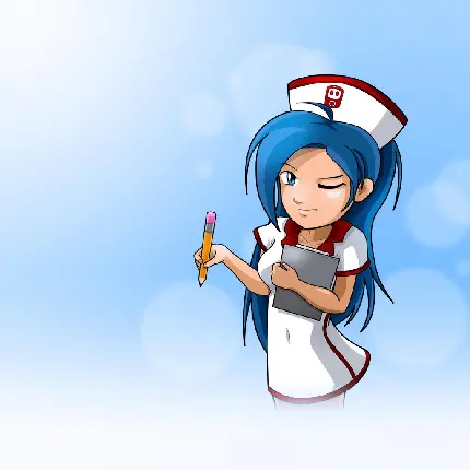 عکس دختر پرستار کارتونی با موهای آبی برای پروفایل پرستاران
