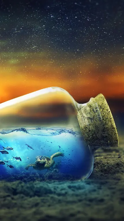 عکس پروفایل دنیای زیر آب در یک بطری شیشه ای با طرح سورئالیسم