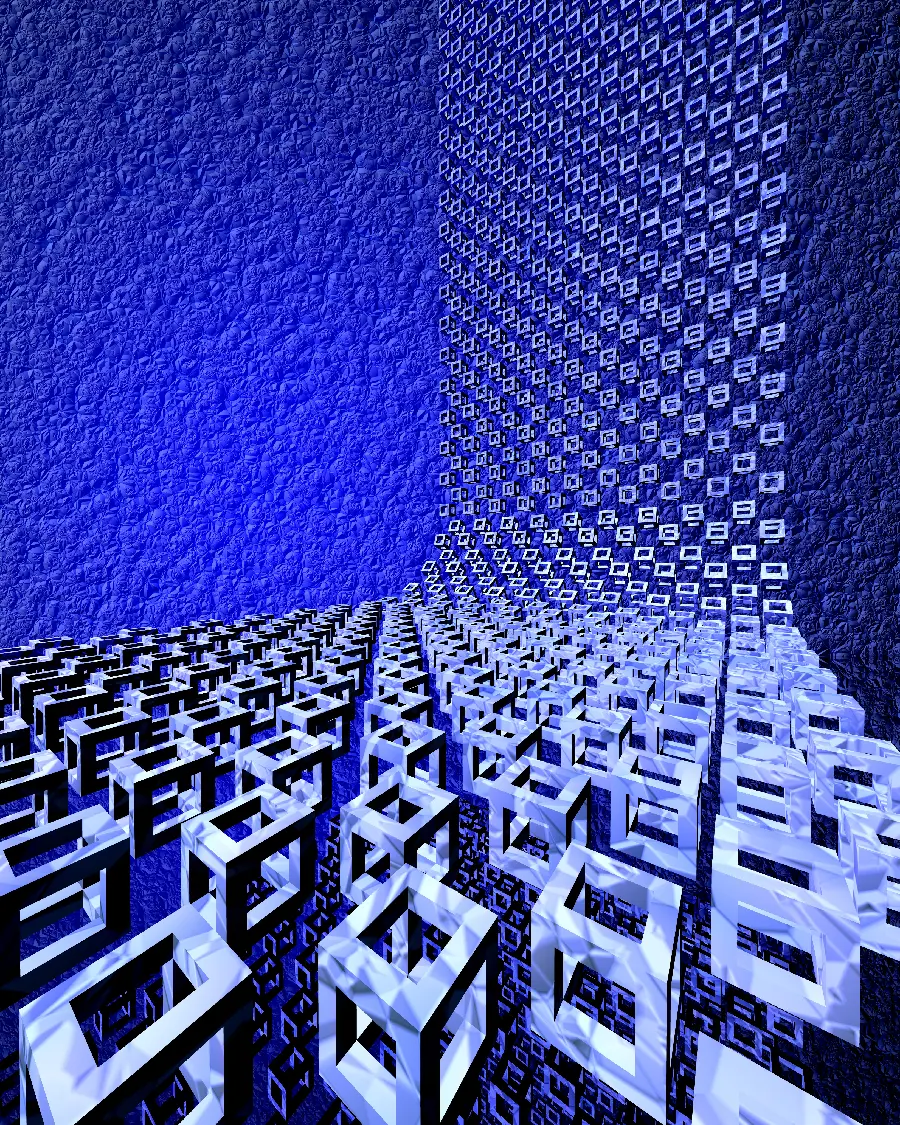 والپیپر به شکل مکعب مربع های توخالی با رنگ آبی متالیک