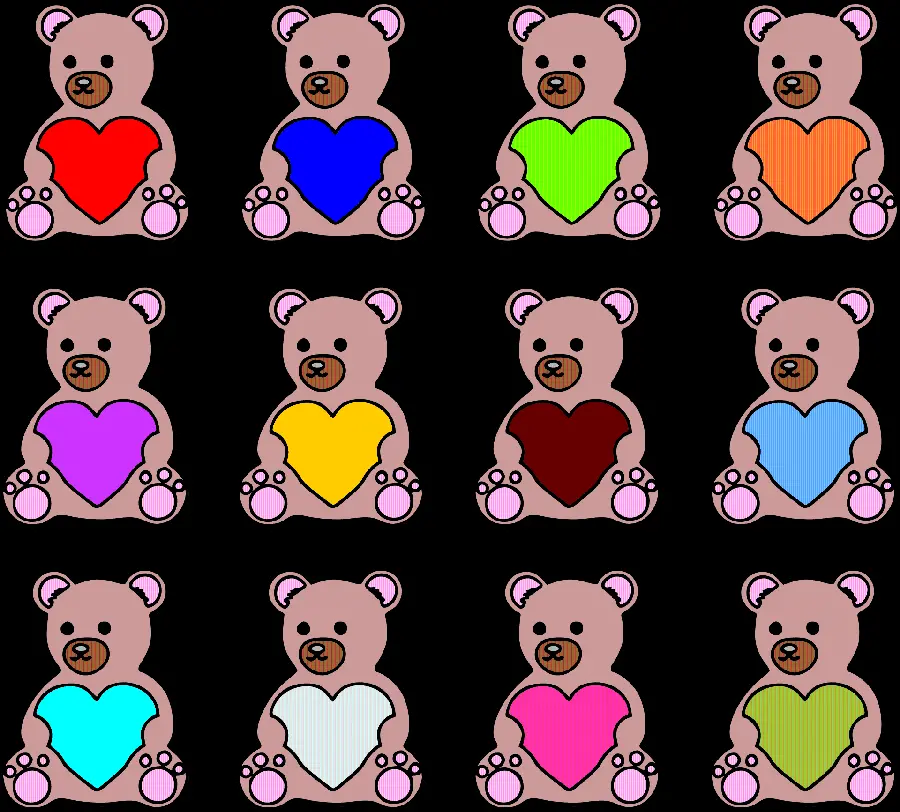 تصویر استوک خرس های قهوه ای کارتونی با قلب های رنگی برای تولد png