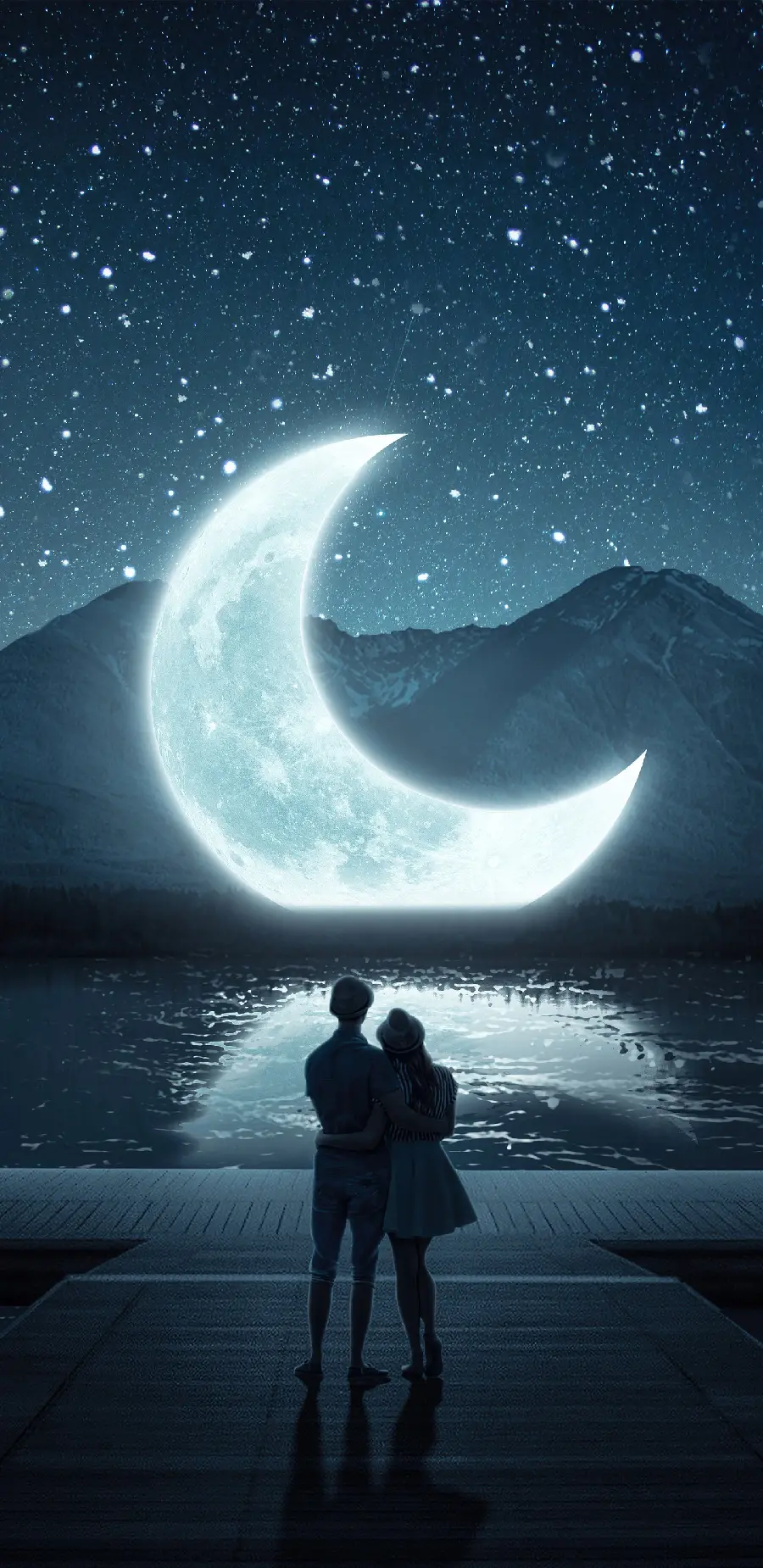 عکس زمینه جدید و خاص فضای عاشقانه شب مهتابی برای موبایل