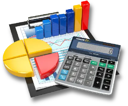 عکس حسابداری png و نمودارهای رنگارنگ روی تخته شاسی