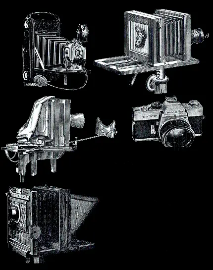 عکس سیاه سفید دوربین های عکاسی قدیمی و جدید پی ان جی