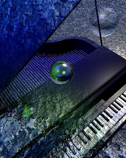 عکس استوک لاکچری پیانو با طراحی دنیای متالیک