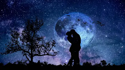 عکس زمینه فول اچ دی شب ماه کامل با فضای عاشقانه و خاص