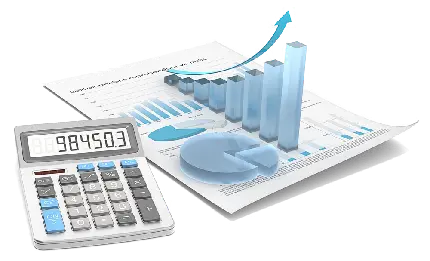 عکس png حسابداری و ماشین حساب و نمودار های آبی رنگ 